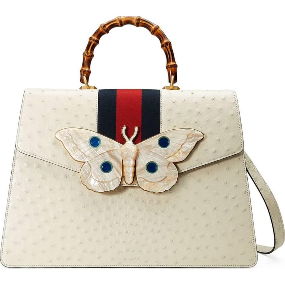 Gucci Falena Moth Ostrich Leather Satchel Unused